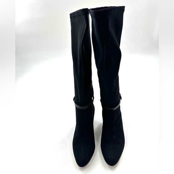 Donald J Pliner Black Tall Wedge Heel Pull On Sock Boots - Picture 3 of 9